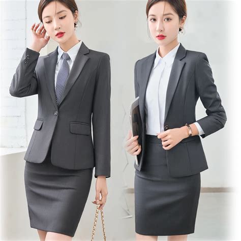 2023 Autumn Winter Formal Ladies Grey Blazer Women Business Suits With