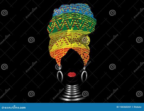 African Scarf Portrait Afro Woman In A Striped Turban Tribal Wrap