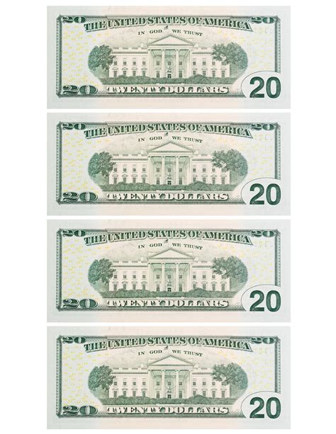 20 Dollar Bill Template Letter Page With 4 Real Size Dollar - Etsy