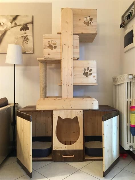 Wodden Cat Tree W Double Litter Box Cubby Made By RS Legno Lab On