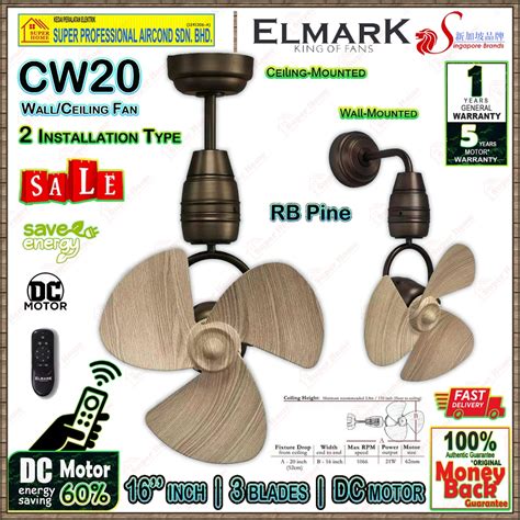 Elmark Ceiling Fan Wall Fan Elmark Cw Rb Pine Inches Dc Motor