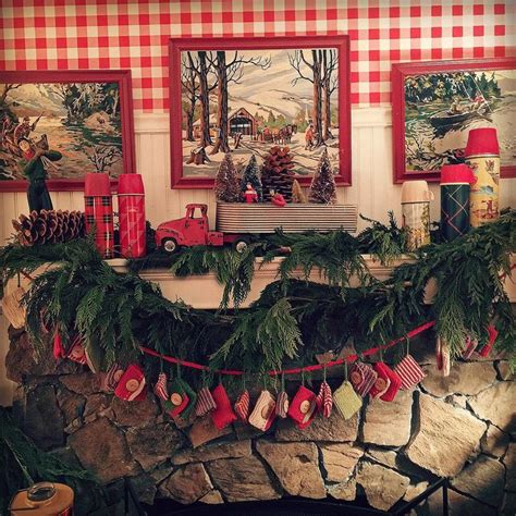 Beautiful Christmas Cabin Style Mantle Done In Rustic Style Cabin