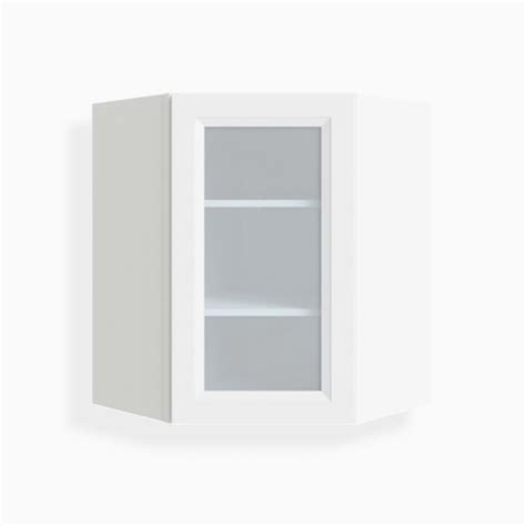 White Shaker 24 Diagonal Corner Wall Shelf With Glass Door BWC