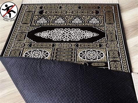 Personalized Foam Padded Velvet Gold Kaaba Prayer Rug With Yaseen Pearl