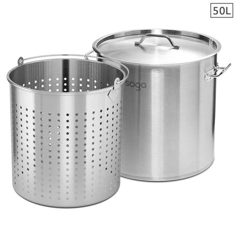 50l 18 10 Stainless Steel Stockpot With Perforated Pasta Strainer