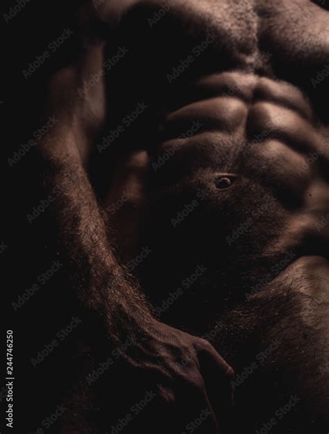 Strong Athletic Man Handsome Male Fitness Model Showing Naked Torso Stock Photo Adobe Stock