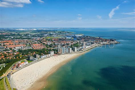 aerial view Vlissingen and the Boulevard Beach, Walcheren, Zeeland, the ...