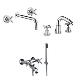 Set Miscelatore Lavabo A Muro Bidet 3 Fori Vasca Con Duplex Cromato