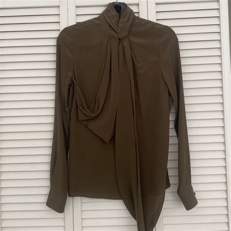 Givenchy Tops Givenchy Silk Blouse With Pussy Bow Tie In Olive Poshmark