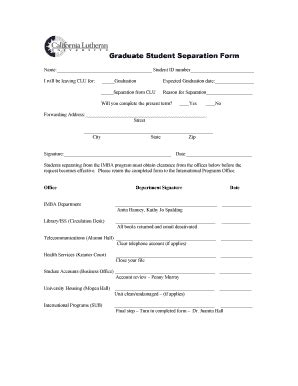 Fillable Online Callutheran Graduate Student Separation Form