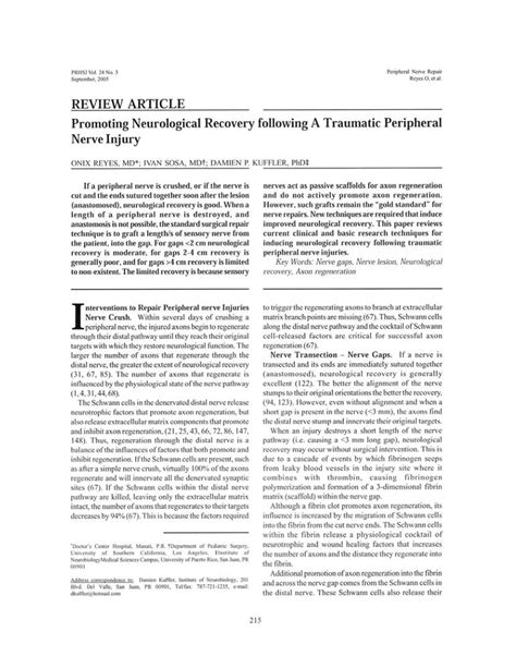 (PDF) Promoting Neurological Recovery following A Traumatic Peripheral Nerve Injury