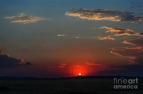 Crimson Red Sunset Over The Hill With A Black Silhouette Photograph By