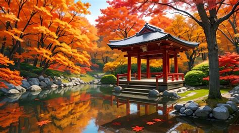 Premium AI Image | Red maple trees and beautiful japanese scenery