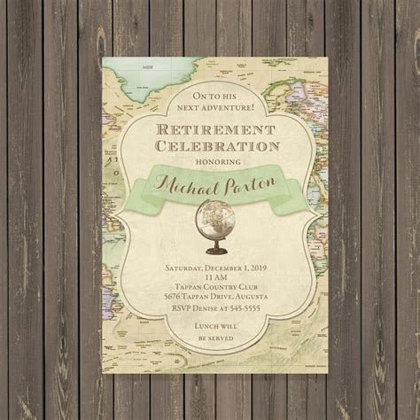 Map Retirement Party Invitation Travel Themed Retirement Party