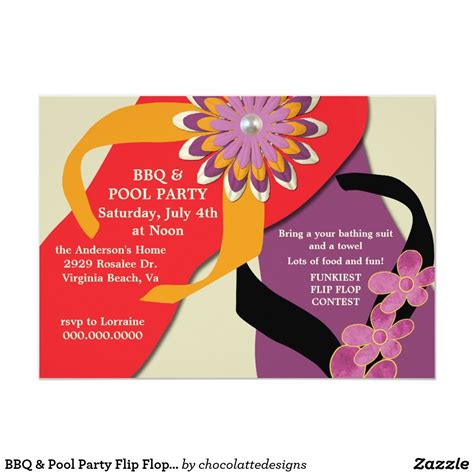 BBQ Pool Party Flip Flop Invitation Honey Invitation Pool Party