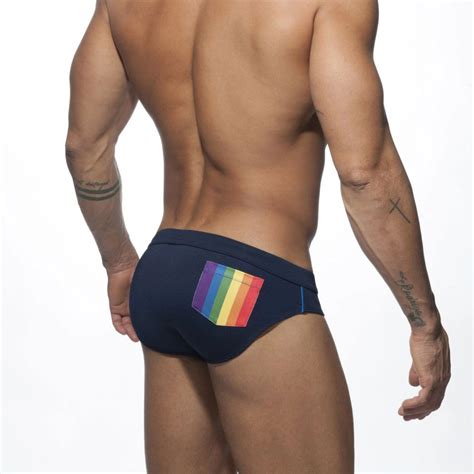 Uxh Hot Sexy Mens Swimsuit Push Up Rainbow Briefs Swimwear Male Sexy Swimming Bikini Shorts Men