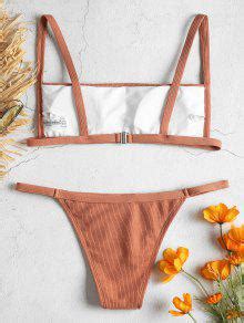 Ribbed Hook String Bikini Set In Orange Salmon Zaful