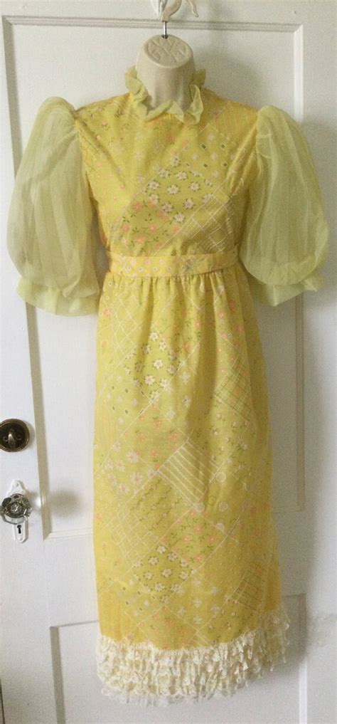 Yellow Floral 1970’s Vintage Midi Dress - Yellow Flor… - Gem