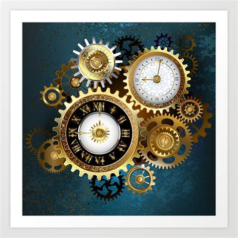 Two Steampunk Clocks with Gears Art Print by blackmoon9 | Society6