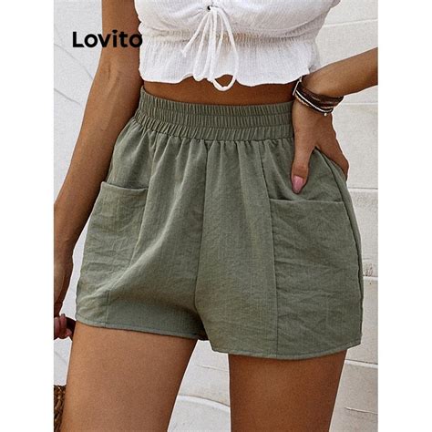 Lovito Shorts Casuais De Bolso Liso Para Mulheres LNL46039 Shopee Brasil