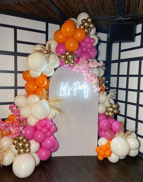 Pink Orange Balloon Garland Hot Pink Orange Gold Metallic Pastel Pink Balloon Arch Kit Latex