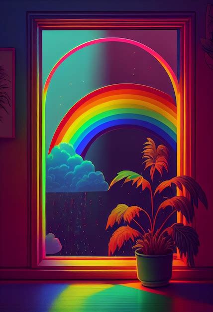 Premium AI Image | Y2K Aesthetic rainbow poster arch windows with ...