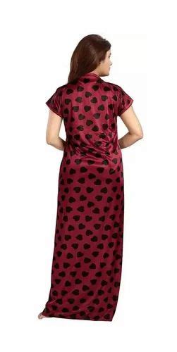 Satin Printed Women Nighty With Robe Half Sleeve Maroon At Rs 210 Piece In New Delhi