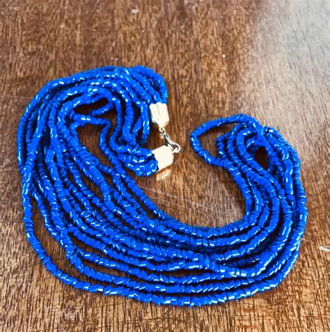 Vintage Royal Blue Seed Bead Necklace 6 Strand Southwest Etsy