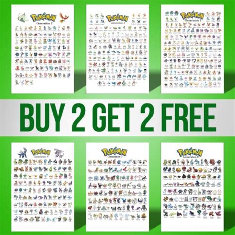 Pokemon Chart Posters Generation 1 To 8 Wall Art Poster Prints Ebay