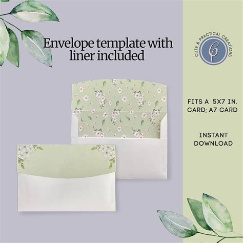 Printable Floral Envelope Template Elegant White Flowers On Etsy