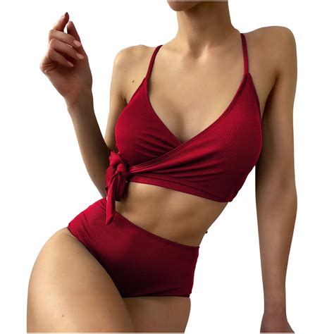 HBYJLZYG Women S Bikini Sets Two Piece Swimsuit High Waisted V Neck Front Spaghetti Straps