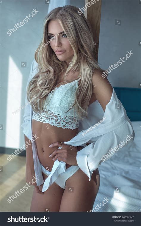 Blonde Sensual Caucasian Woman Posing Bedroom Stock Photo Shutterstock