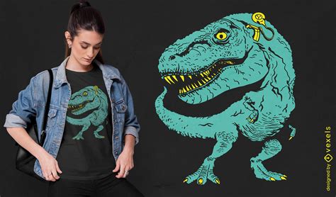 Descarga Vector De Diseño De Camiseta T rex Con Implante De Cóclea