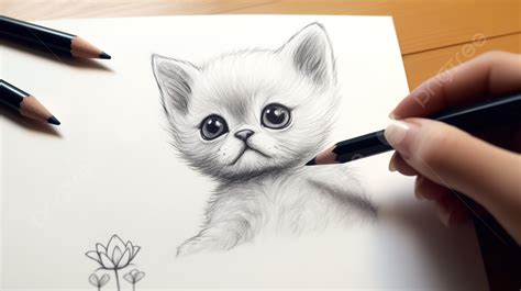 Drawing A Cute Kitten With Pencils Background, Cute Small Picture To ...