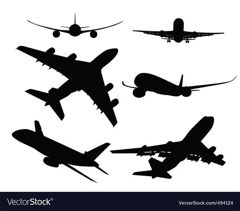 Black Silhouettes Passenger Aircraft Royalty Free Vector