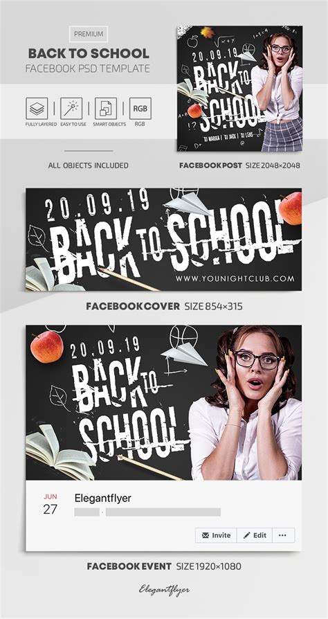 Black Simple Back To School Facebook Premium Social Media Template Psd