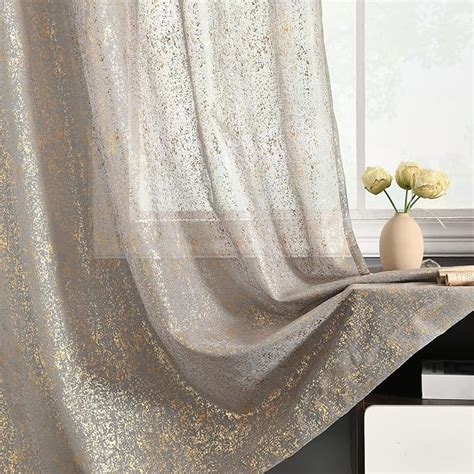 Amazon Terlytex Grey Gold Sheer Curtains Inch Length Metallic