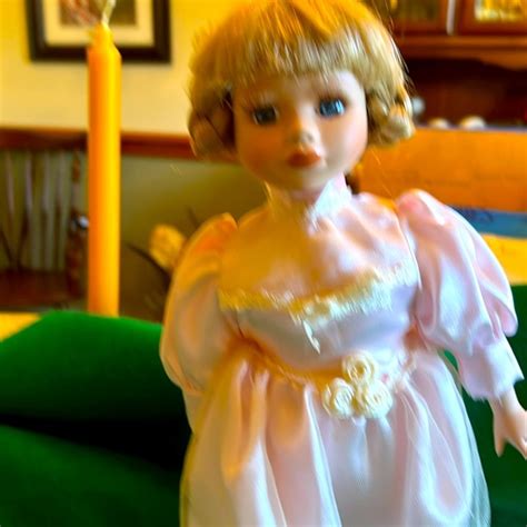 Toys Vintage Porcelain Doll With Pink Dress And Blonde Braided Hair Inches Poshmark
