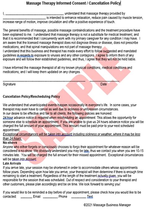 Massage Cancellation Policy Template