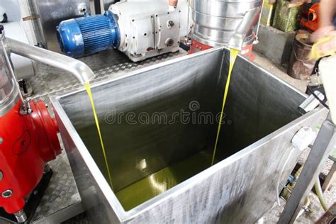 Extra Virgin Olive Oil Extraction Process in Olive Oil Mill Stock Photo ...