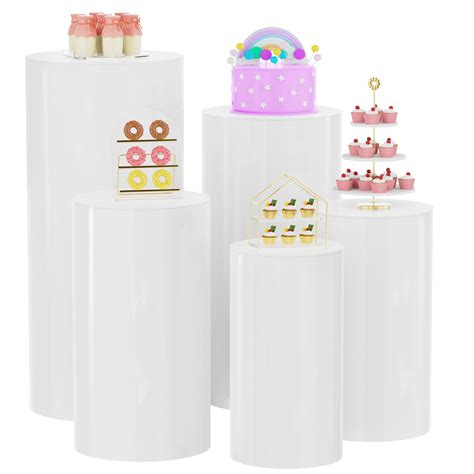 Snapklik White Cylinder Pedestal Stand For Party Pcs Round