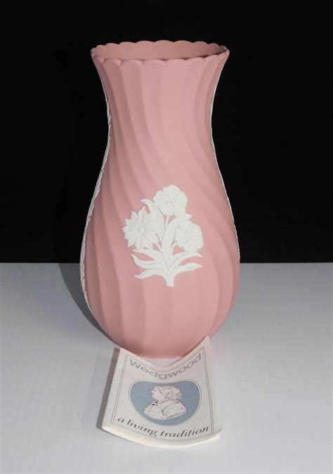 Wedgwood Pink Jasperware Vase Spiral Pattern With Flowers Ebay