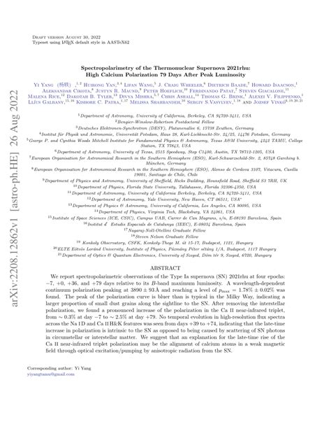 Pdf Spectropolarimetry Of The Thermonuclear Supernova 2021rhu High Calcium Polarization 79