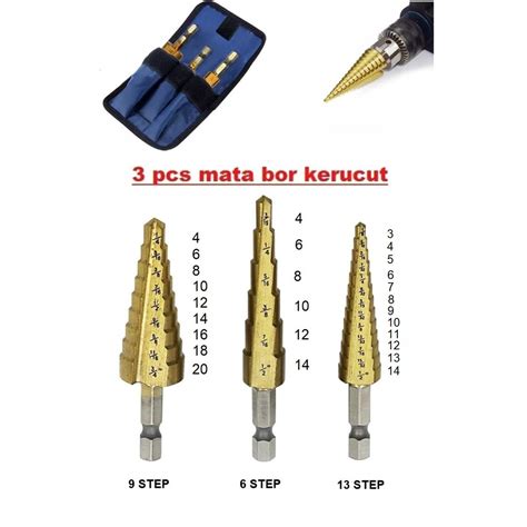 Jual Mata Bor Pagoda Set Pcs Bonus Pounch Multi Step Drill Mata