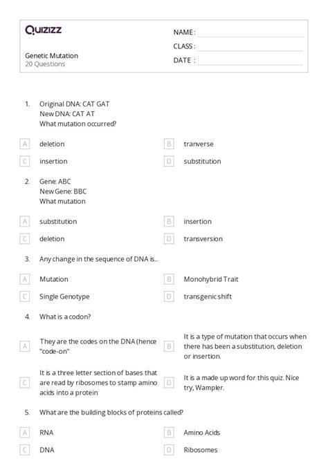 50 Genetic Mutation Worksheets For 9th Year On Quizizz Free And Printable