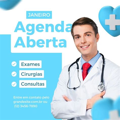 Instagram Post Agenda Aberta Clínica Médica simples branco e azul