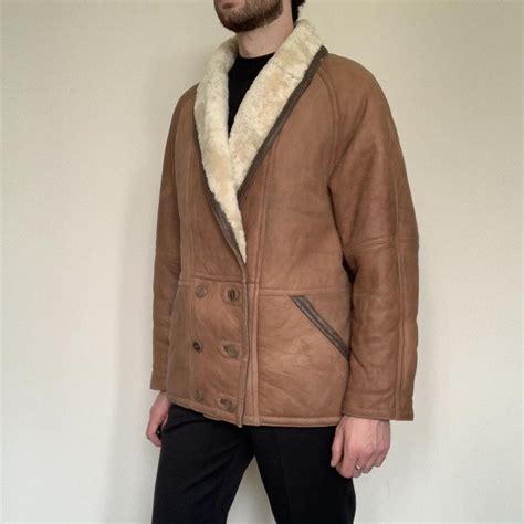 100 REAL Genuine Leather Sheepskin Shearling Coat Depop