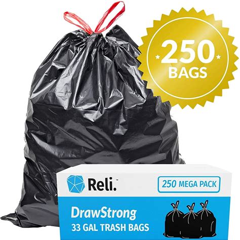 Reli 30 33 Gallon Trash Bags Drawstring 250 Bags Large 33 Gallon