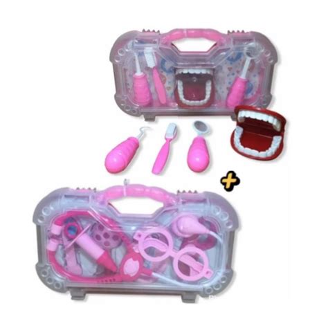 Maleta Kit Dentista Rosa E Maleta Kit Medico Rosa Brinquedo Infantil