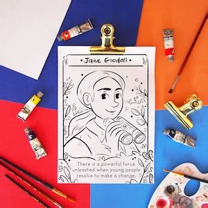 Jane Goodall Coloring Page Earth Day Colouring Sheet Printable Drawing